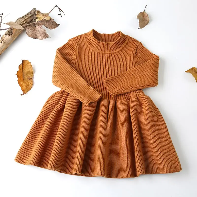 

Autumn Winter Infant Girls Wool Knitted Sweater Baby Girl Dress Warm Dresses For Party Wedding Toddler Kids Clothes 6M-3yrs