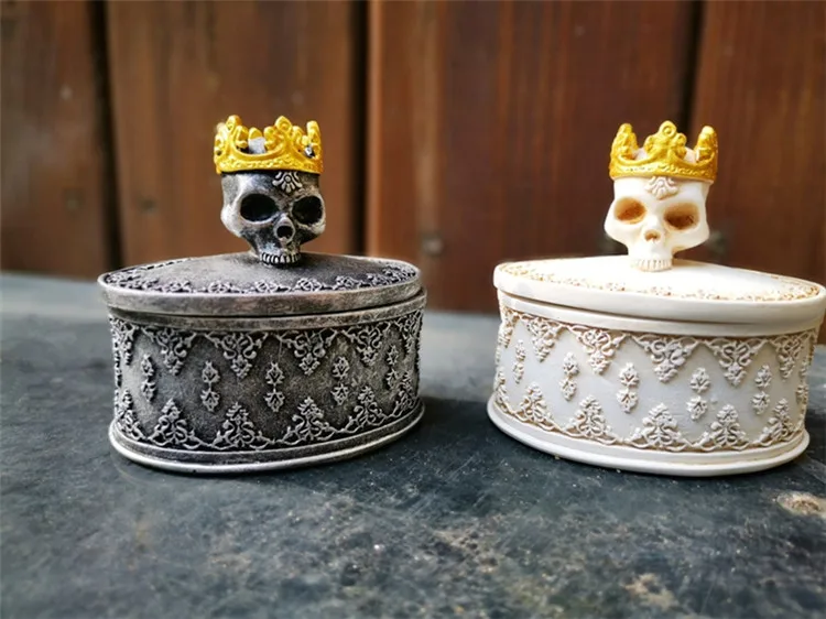 Коробка-органайзер для украшений с короной и черепом, покрытая пылезащитным покрытием, ювелирные изделия из смолы, ожерелье, серьги, контейнер, коробка, домашний декор, подарок для влюбленных