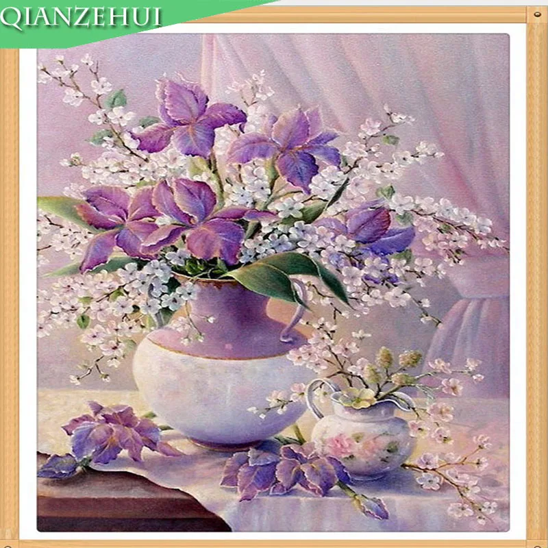 Rhinestone plastic crafts painting diamond flower vase crystal square cross stitch full embroidery | Дом и сад