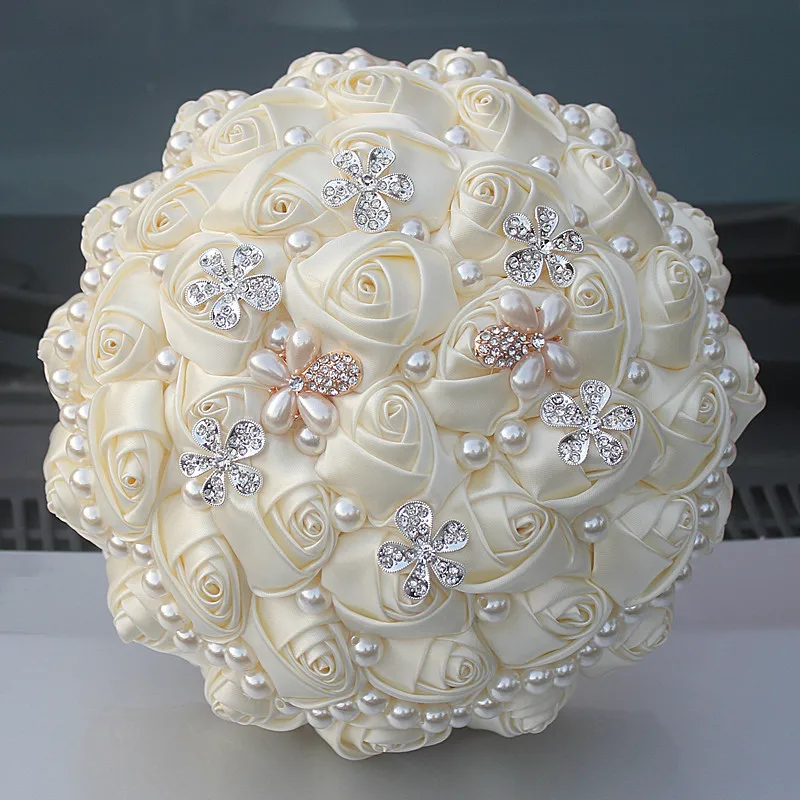 

AYiCuthia 1Piece Custom Cream Ivory Artificial Flowers Bridal Bouquets Stunning Crystal Stitch Bridesmaid Wedding Bouquets S45