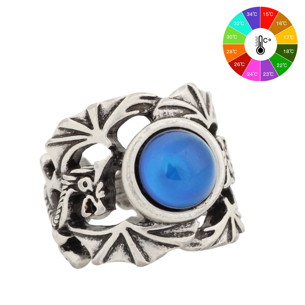 

Mojo Vintage Bohemia Retro Color Change Mood Ring Emotion Feeling Changeable Ring Temperature Control Ring for Women MJ-RS040