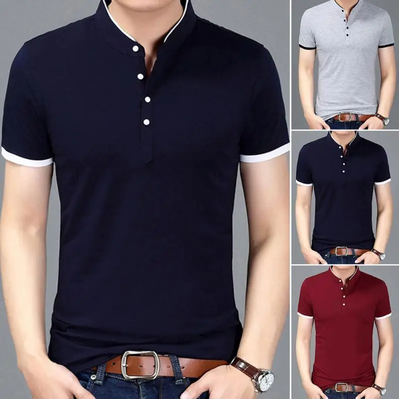 Летние Для мужчин модная футболка одноцветное Цвет Slim Fit короткий рукав Футболка