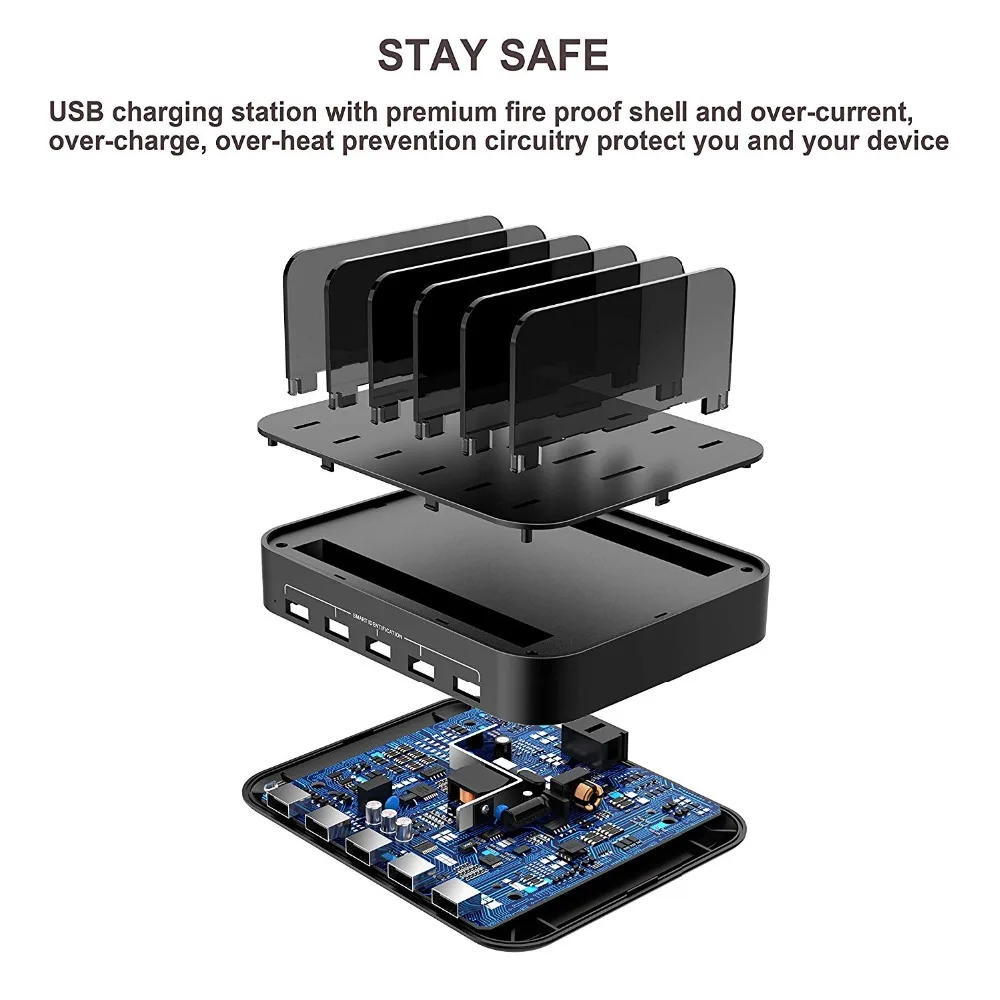 USB зарядная станция с 5 портами и держателем 50 Вт 10 А|Зарядные устройства для