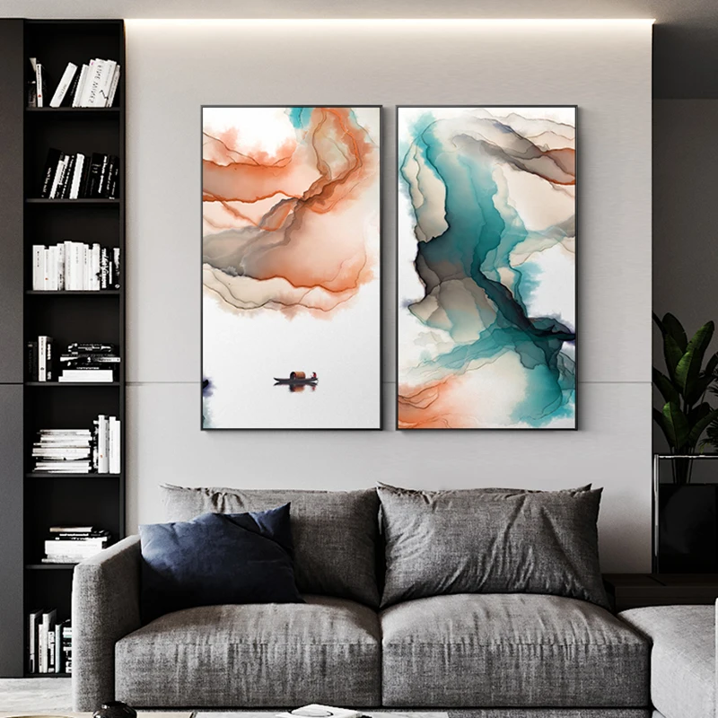 Картина на холсте абстрактный настенный постер с изображением струящихся чернил