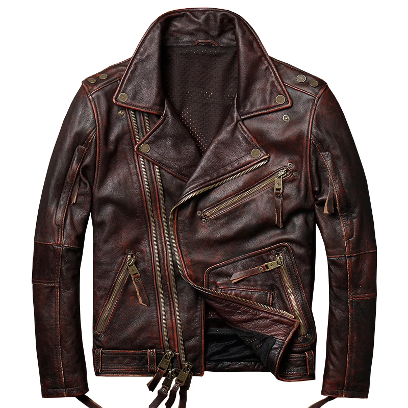 

New Arrival Man Real Leather Motorcycle Jackets 100% Genuine Cow Leather Cycle Leather Coats For Man