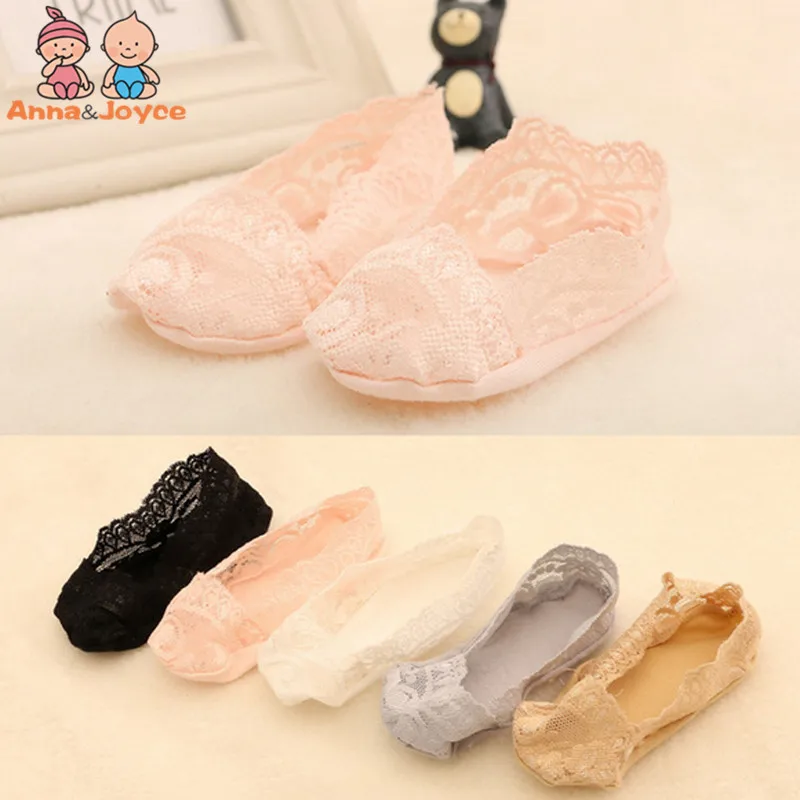5pairs/Lot Baby Girl Lace Socks Shallow Mouth Invisible Traceless Elastic Boat Focks Feet Slip Silicone TWS0179