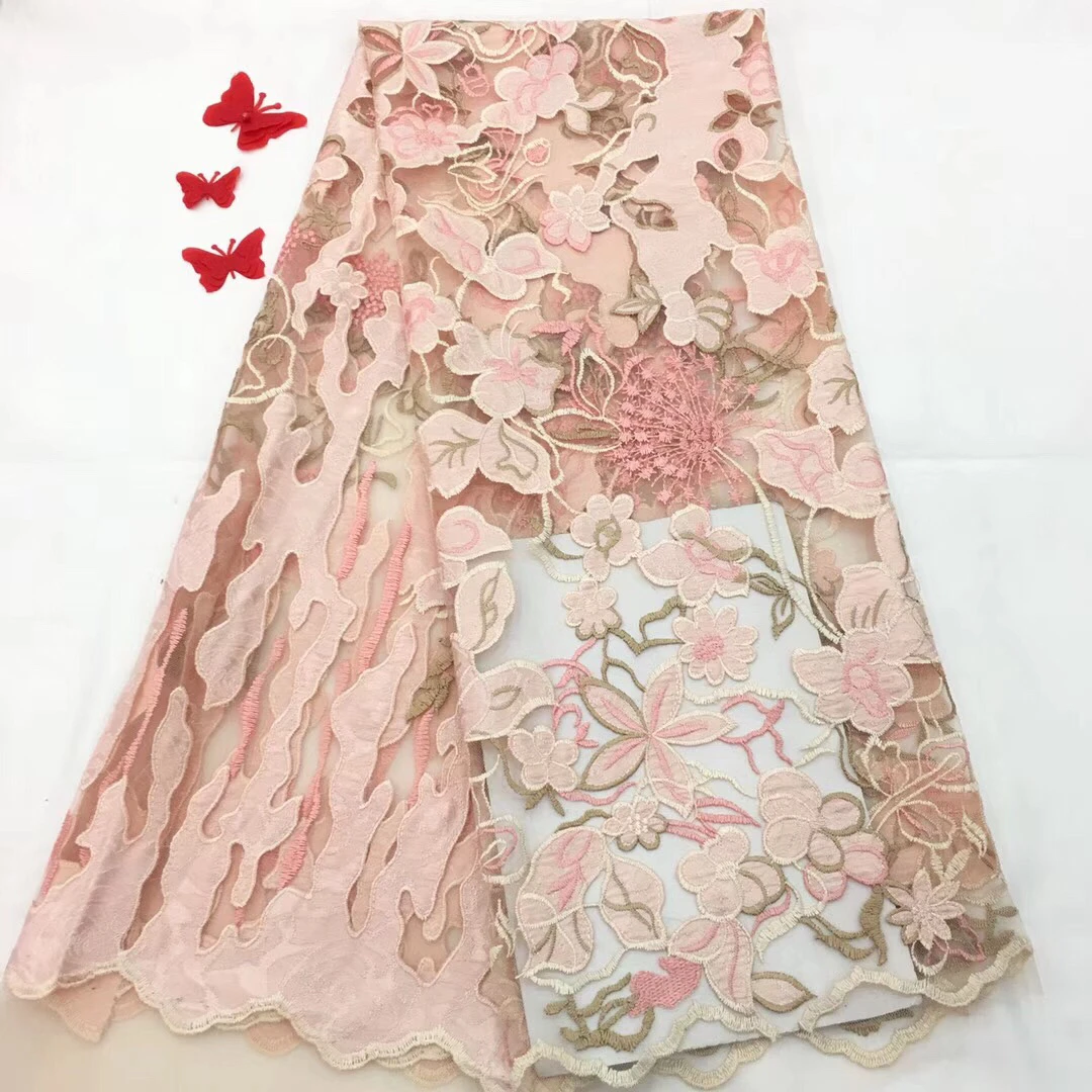 

Pink African Mesh French Tulle Lace Fabric High Quality 2018 White Lace Applique Cord Lace Fabric For Wedding Dresses