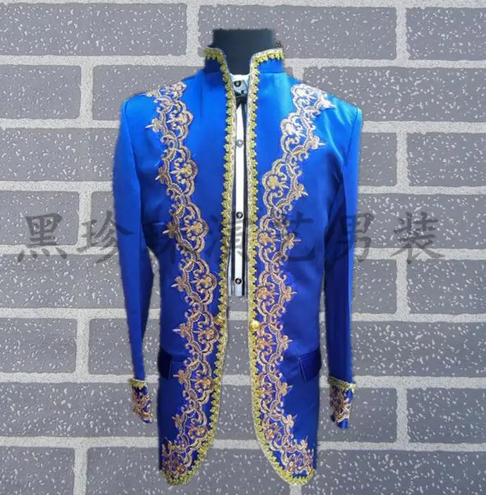 

royal men suits designs masculino homme terno stage costumes for singers men blazer dance clothes jacket blue stand collar