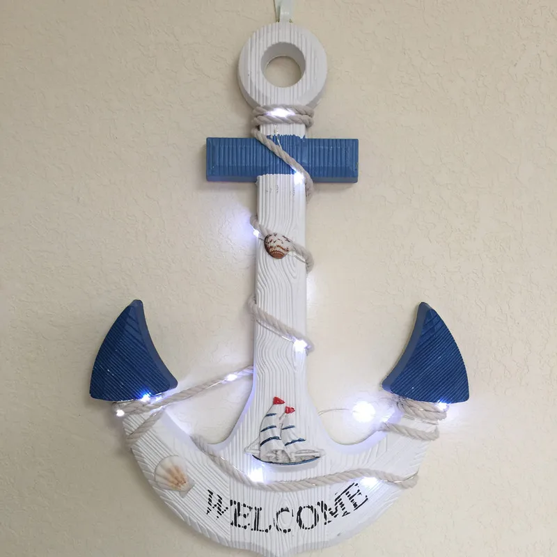 46 Cm Wood Creative LED Sign Anchor Wall decoration Pub Bar Shop Hanging Ornaments Resin Decoration Natural Shell | Дом и сад