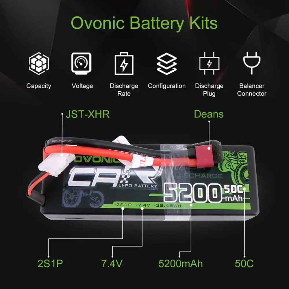 Аккумуляторная батарея Ovonic LiPo 5200 мАч 7 4 В 2S 50C 100C Твердый Чехол для 1/8 1/10 бандита Emaxx