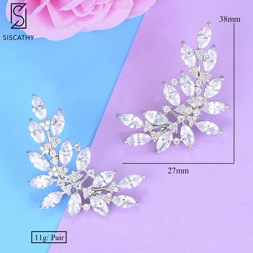 Женские серьги гвоздики с листьями SISCATHY 4 цвета кристаллами и кубическим