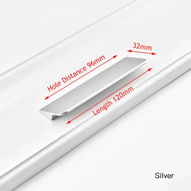 Silver 96mm Черные Серебряные Золотые скрытые ручки шкафа алюминиевый сплав кухонный шкаф ручки для выдвижных ящиков дверное оборудование для обработки мебели - Цвет: Silver 96mm