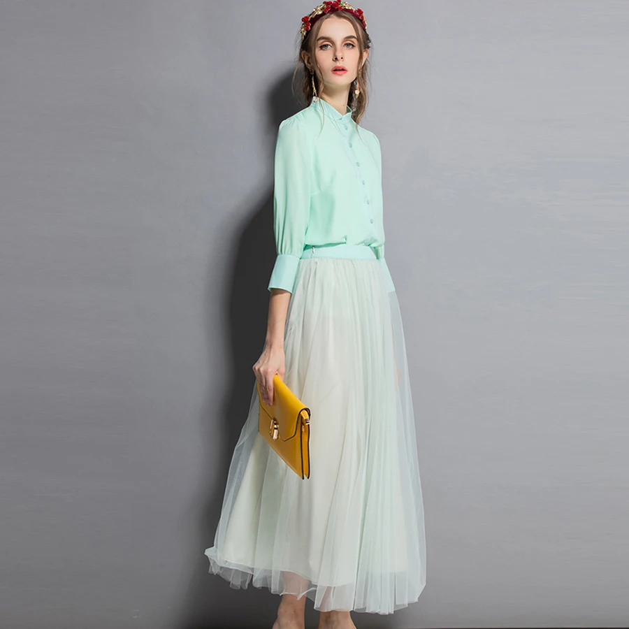 Женский костюм-двойка AELESEEN однотонный костюм из топа с рукавом-стойкой 2021 и