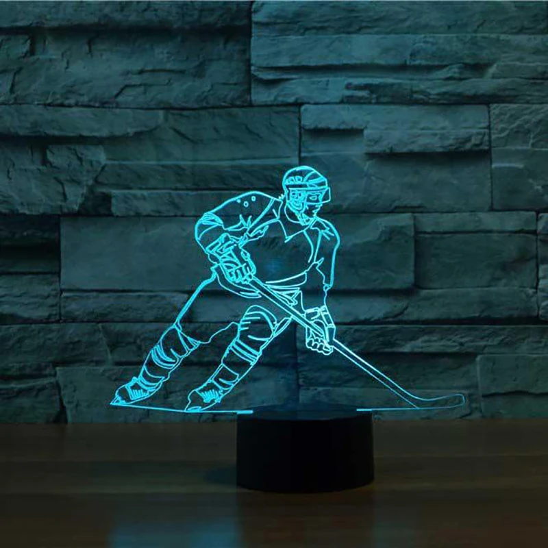 3D LED Ice Hockey Player Table Lamp USB Visual Luminaria Bedside Night Light For Kids Gifts Baby Sleeping Lighting Sports Decor | Лампы и