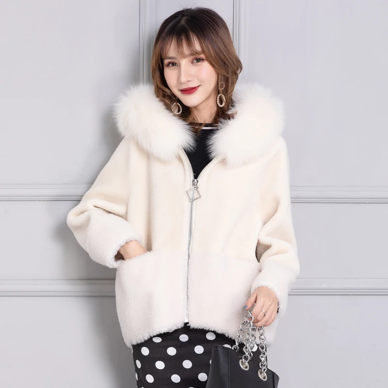 2019 new spring winter women real fox fur jacket loose plus size sheep shearing coats for | Женская одежда