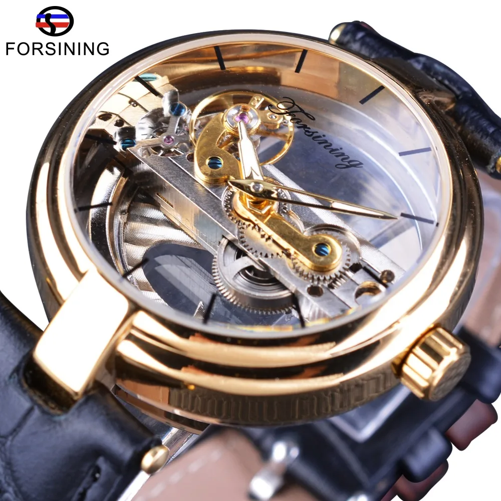 Forsining 2017 дизайнерские золотые двусторонние прозрачные мужские автоматические