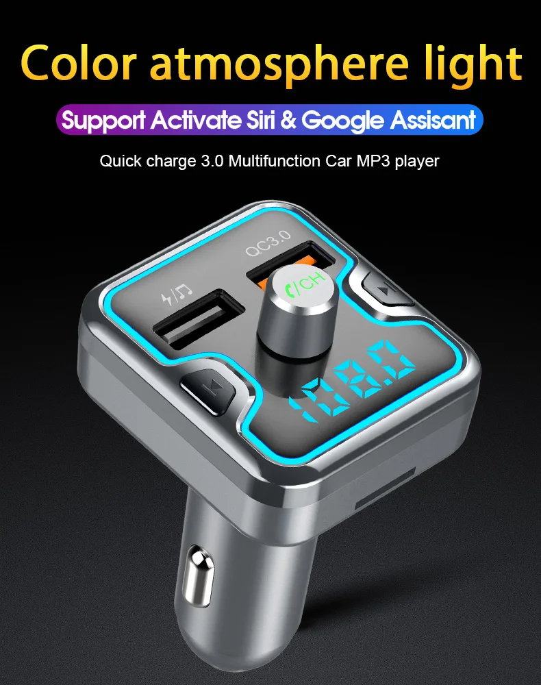 CDEN fm-передатчик Автомобильный mp3 музыкальный плеер U диск TF карта Bluetooth 5,0 приемник Автомобильный цветной дыхательный свет QC3.0 быстрое автомобильное зарядное устройство