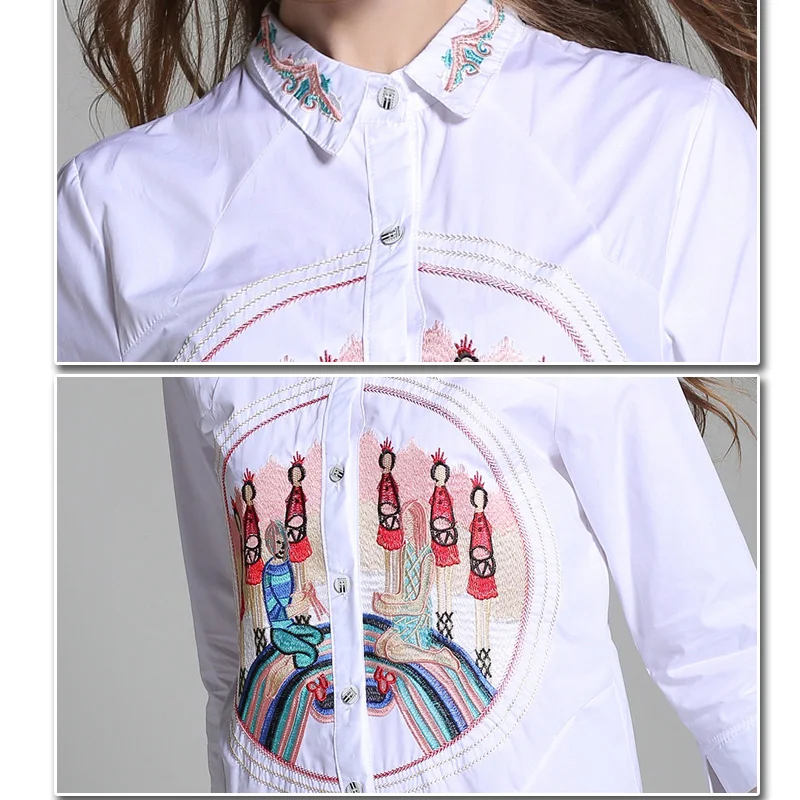 2017 лето-осень Для женщин Вышивка ПР моды с лацканами рукавом три четверти
