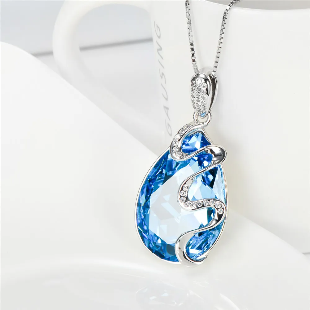 Подвеска с голубым кристаллом Swarovski из ленты подарок для женщин и девушек бренд