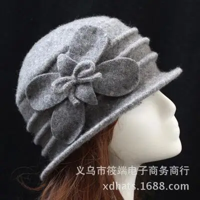 BINGYUANHAOXUAN женские шапки из чистой шерсти шапка зимняя для женщин Повседневная Цветочная Горячая Женская Осенняя мягкая девочка милая Fedoras - Цвет: light grey 2