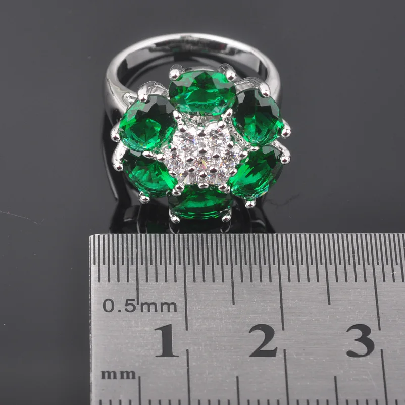 Цветок зеленый камень кубического циркония для женщин с серебряным покрытием