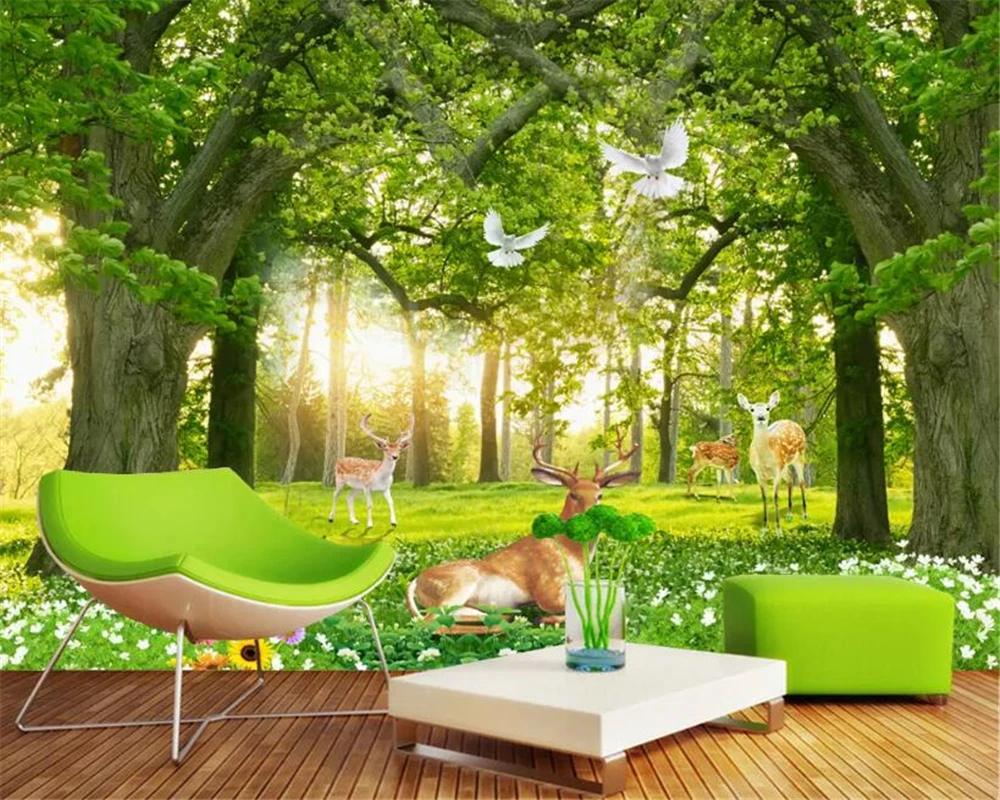 Beibehang custom made home family background decoration 3d wallpaper Nature forest deer Pigeon carta da parati | Обустройство дома