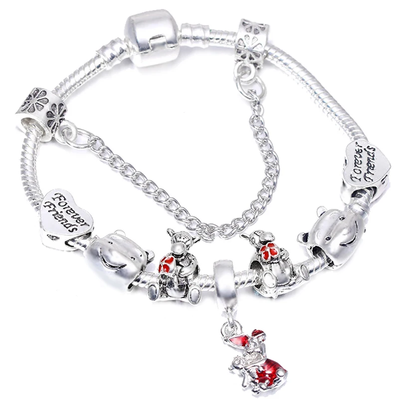 BT271-Silver 925 модные серебряные браслеты с героями мультфильмов «Любовь Винни», «Медведь», бусинки тигра, «ИА», очаровательные браслеты для женщин, браслет и браслеты, подарки - Окраска металла: BT271-Silver