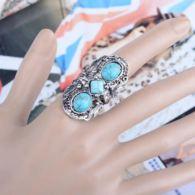 Винтажное кольцо в богемном стиле с голубым камнем для женщин старинное