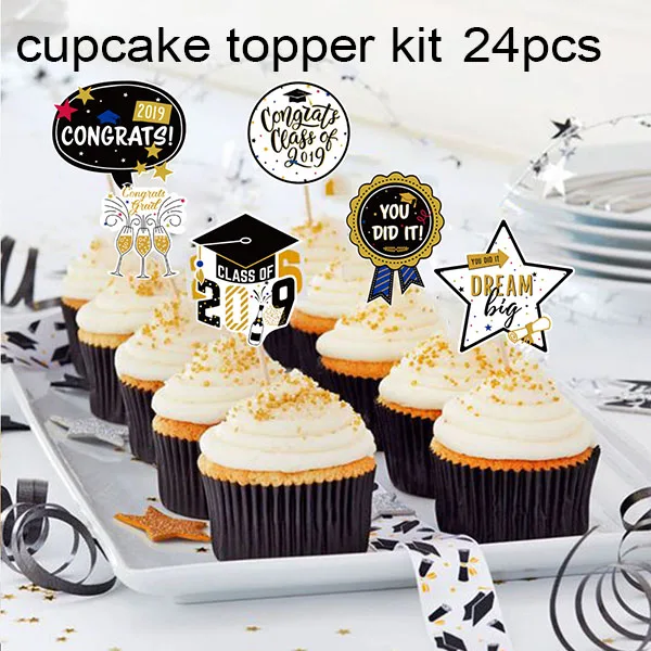 cupcake topper kit Выпускные вечерние украшения I'm Done баннер поздравление град баннер реквизит для фотографий фольгированные шары коробка для конфет торт Топпер класс - Цвет: cupcake topper kit