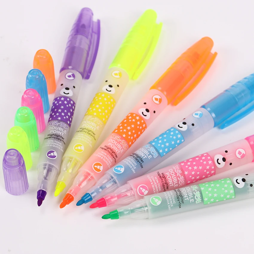 6 шт./компл. набор маркеров с мишками для письма двусторонние маркеры милой