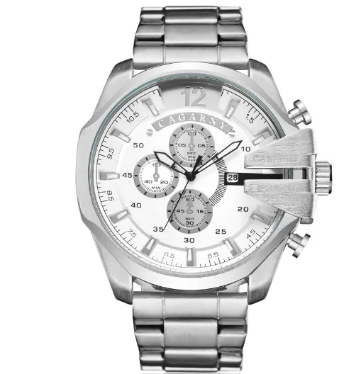 silver white Cagarny Relogio Masculino Топ Бренд роскошные часы мужские золотые часы из нержавеющей стали военные наручные часы большой циферблат часы мужской подарок - Цвет: silver white
