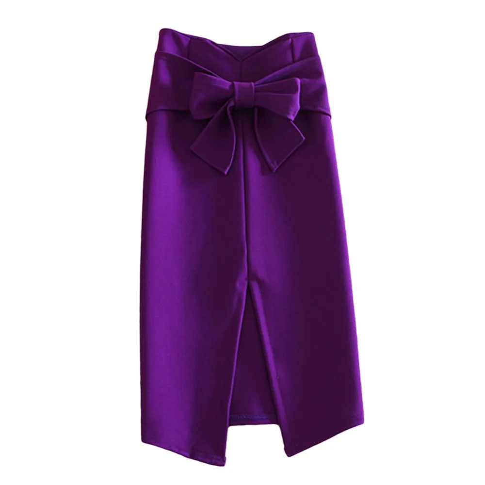 Женская юбка карандаш с высокой талией из хлопка перекрестным бантом для работы