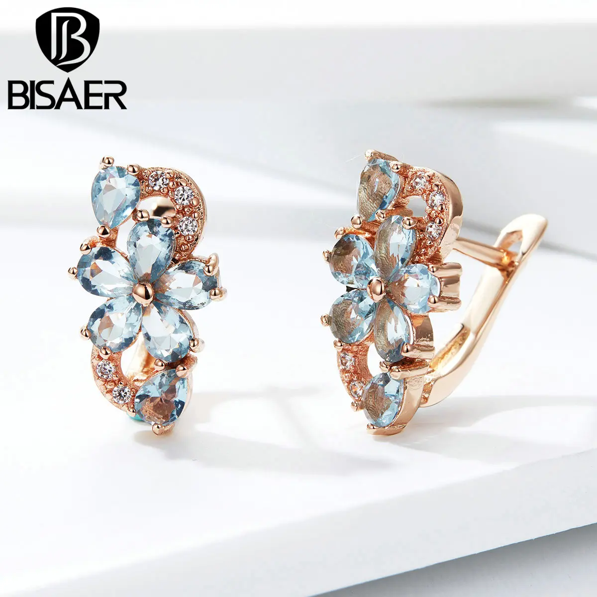 Женские серьги гвоздики BISAER простые геометрические серебристого цвета с