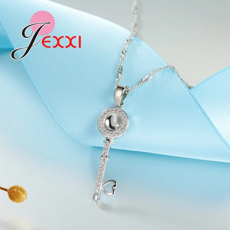 Серебряные серьги и ожерелье в виде ключа любви|jewelry sets|fine jewelryset for women |
