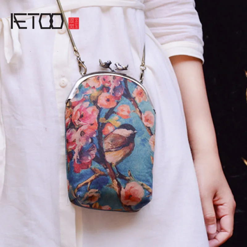 Оригинальная шелковая сумка AETOO в ретро стиле с золотыми свитками цепочками для