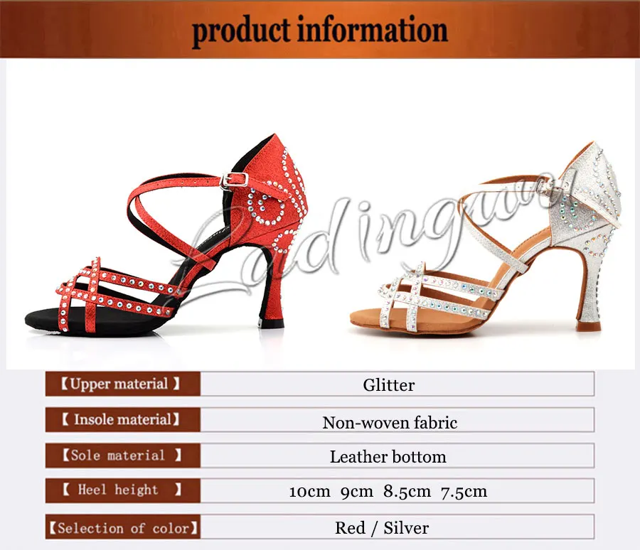 Ladingwu zapatos baile mujer latino красные туфли женские туфли для латинских танцев блестящие стразы Сальса Бальные Танцевальные Туфли каблуки 9 см