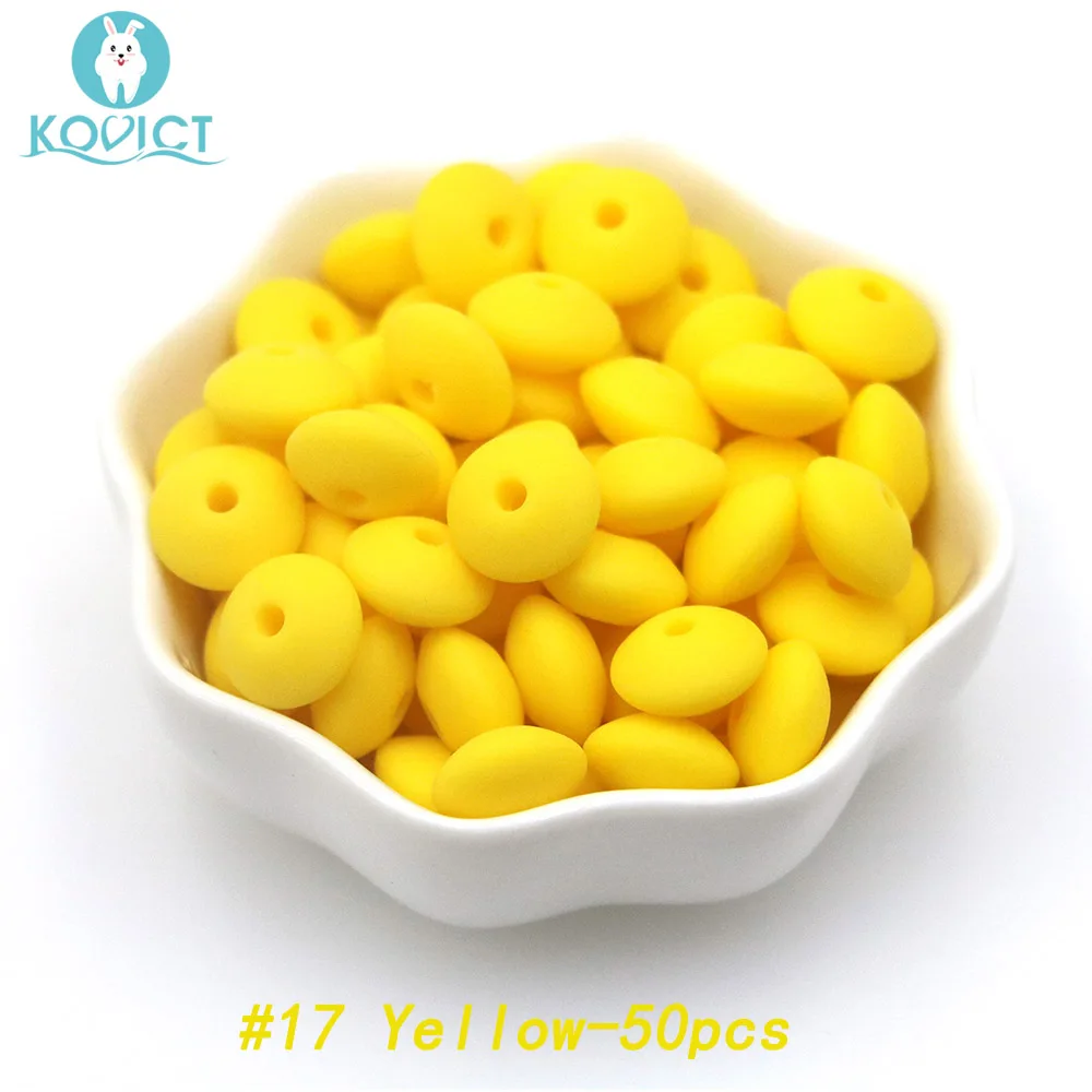 NO.17 50pcs Kovict 50 шт./лот Детские чечевицы, силиконовые бусины, чечевица, 12 мм, детский прорезыватель, сделай сам, пустышка, зажим на цепочке - Цвет: NO.17 50pcs