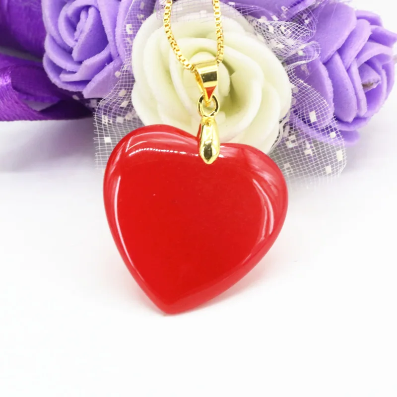 Талисманы 25 мм Сердце Форма кулон Природный камень красный нефрит халцедон