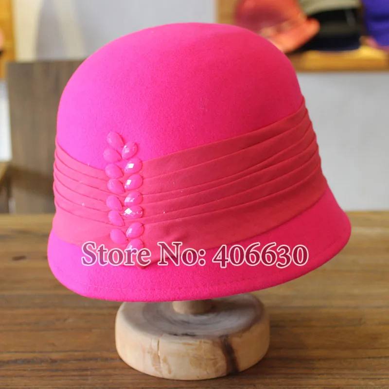 Зимняя шерстяная фетровая шляпа ведро для женщин Chapeu Feminino Girls Fedoras ярко розовый