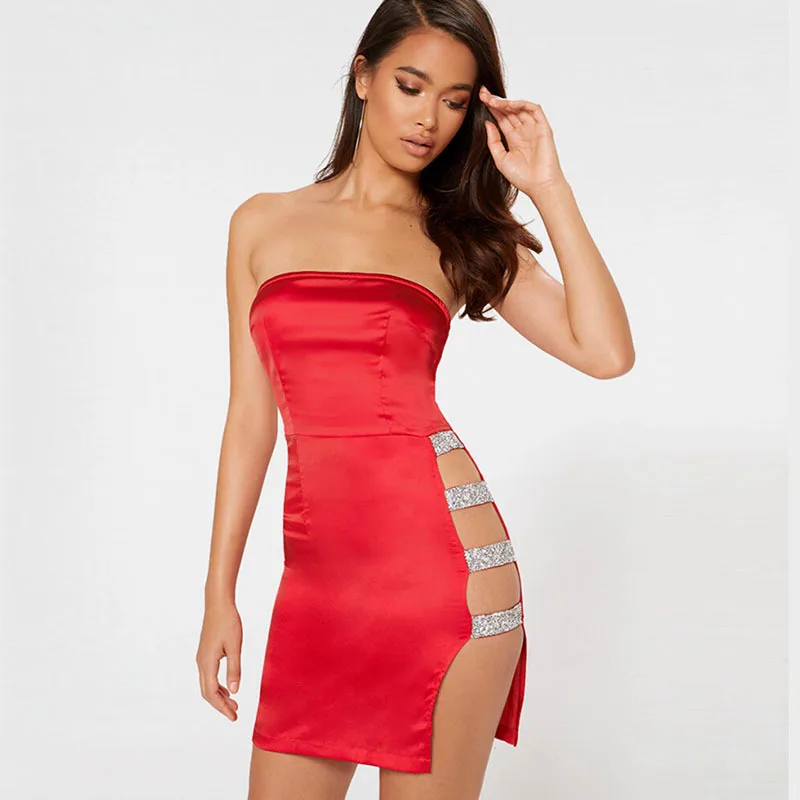 

Ladies tube top hot selling dress fashion temperament dress nightclub party dress shiny side open ladies dress sexy female dress