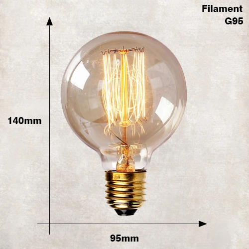 G95 Filament Эдисон лампы e27 220 В 40 Вт st64 t10 g80 g95 в стиле ретро ампулы винтажная лампа Эдисона лампа накаливания Светильник лампы для домашнего декора - Цвет: G95 Filament