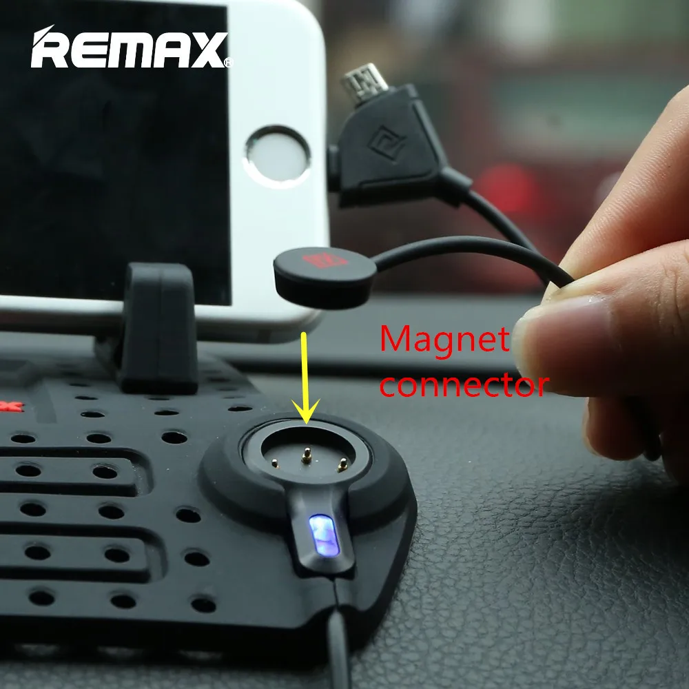 Remax Автомобильный держатель для мобильного телефона с 2 в 1 магнитным usb-кабелем вращающийся мягкий силиконовый нескользящий кронштейн для iphone X 5 6s 7 8 plus