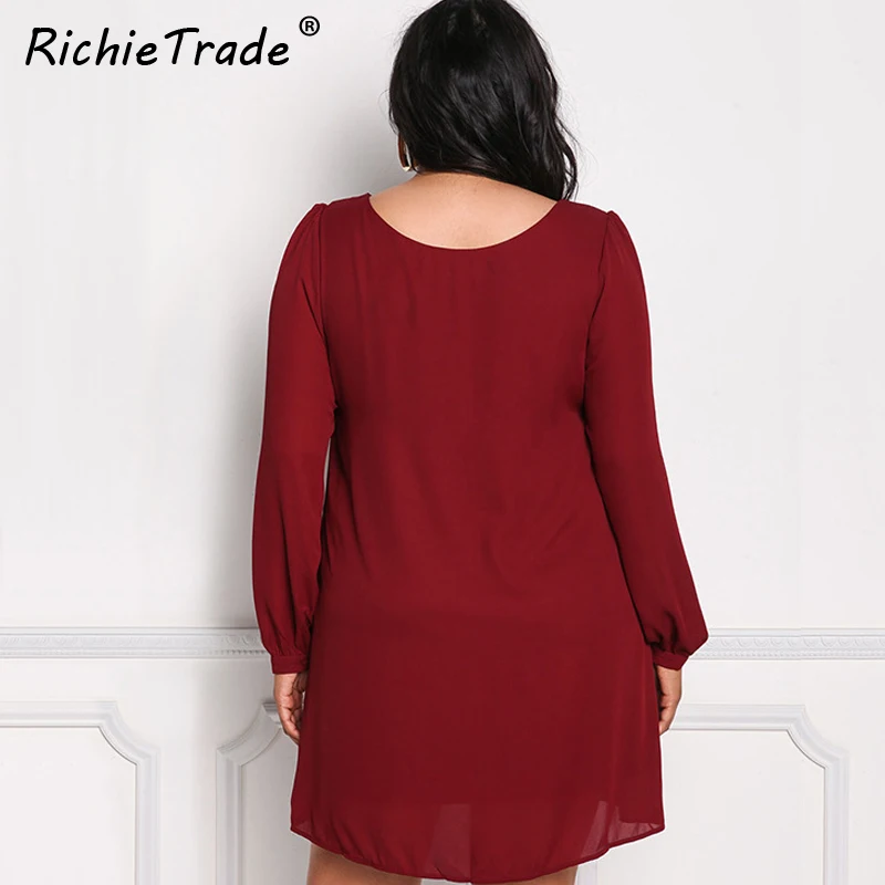 RICHIETRADE женское шифоновое платье свободные однотонные женские платья с круглым