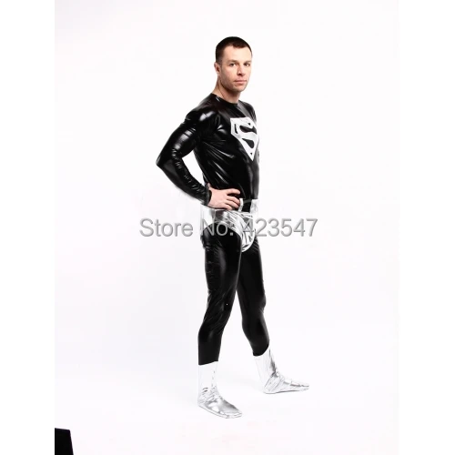 Прямая продажа с фабрики оптовая цена блестящий черный костюм супермена