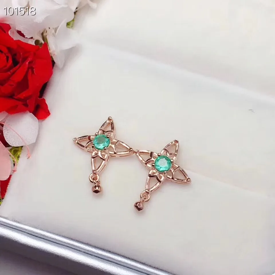 Изумруд Серьги Бесплатная доставка натуральный изумруд 925 пробы серебряные