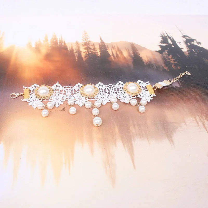 New Vintage White Lace Bracelet Belly Dance Pearl Cover Scars Bride Wedding Accessory Charm Upper Arm Bracelets for Women | Украшения и