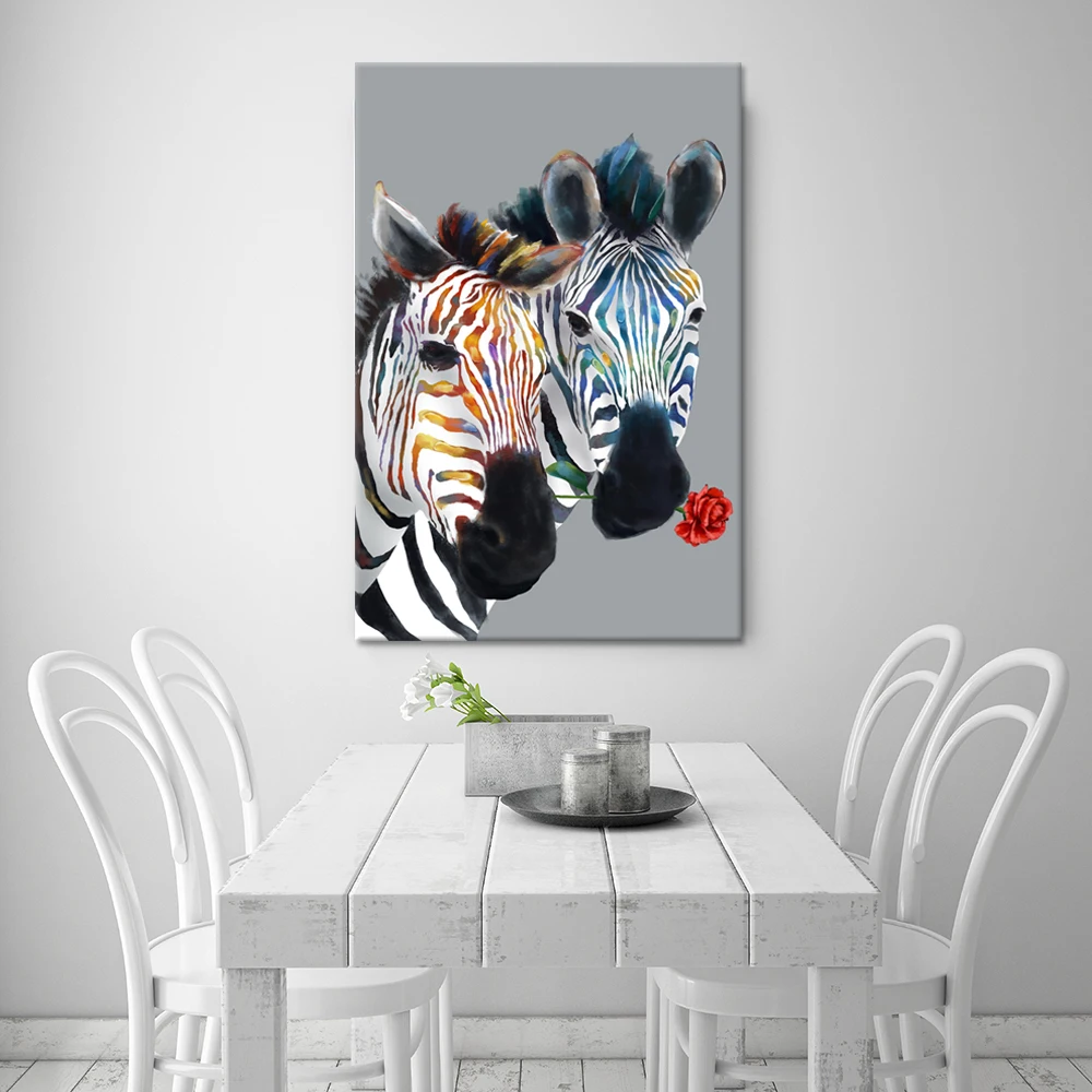 Абстрактные животные холст стены искусства Радуга Зебра с красной розой дикой