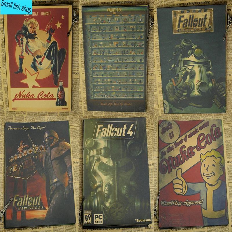 

Игровой плакат Fallout 3 4, украшение для дома, игровой плакат из крафт-бумаги, наклейки на стену