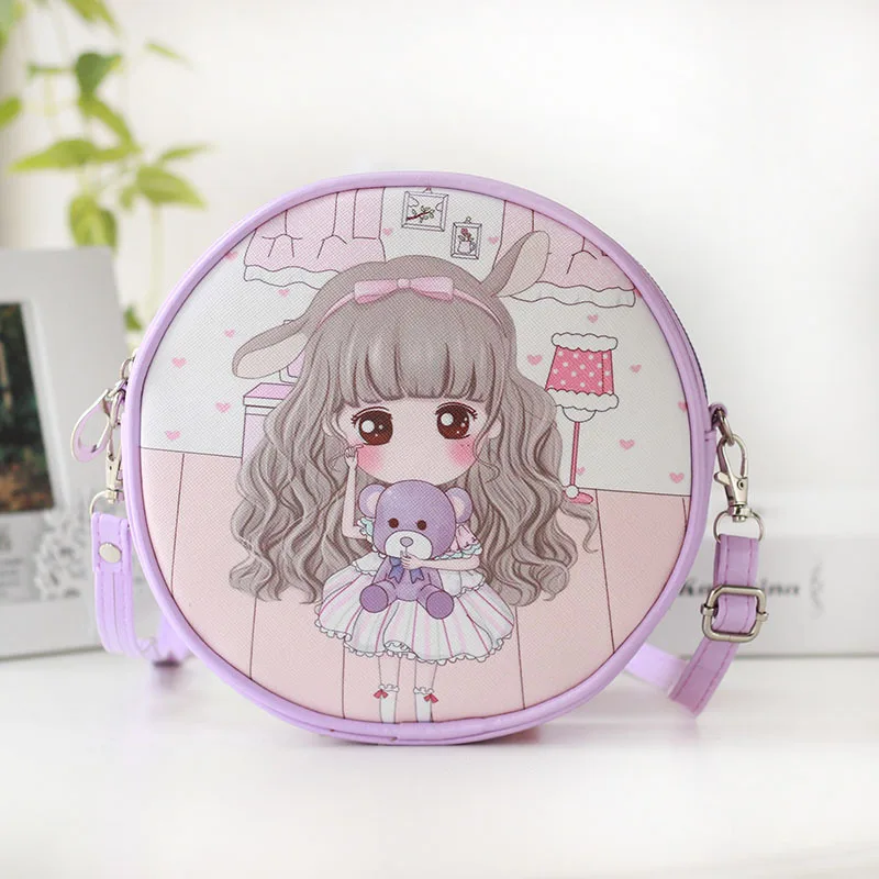 HAPPIEST Children Cute Shoulder Bag PU Leather Cartoon Round Kawaii Kids Crossbody Small Money Phone Pouch Women Bags for Girls