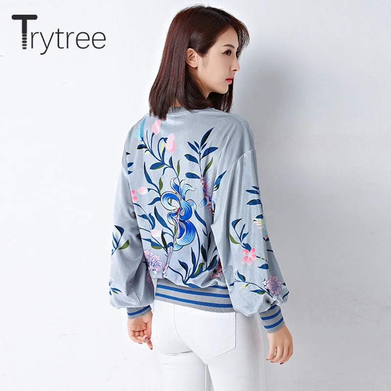 Женская футболка Trytree осенняя Повседневная с цветочным принтом и круглым вырезом